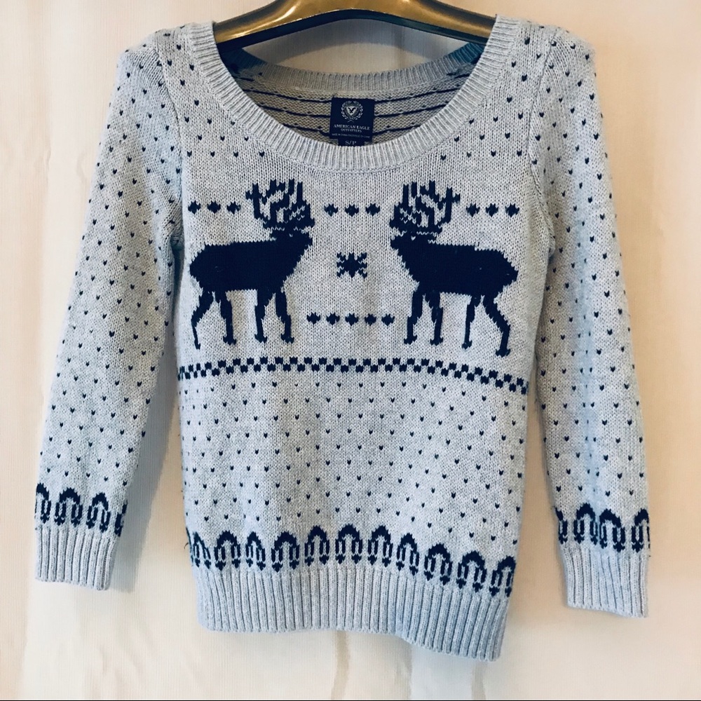 American Eagle Scoop Neck Grey Cropped Sweater